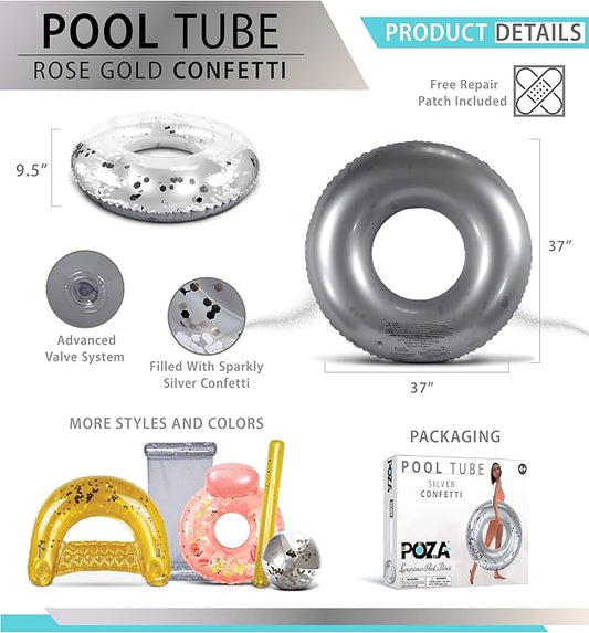 POZA Inflatable Pool Float Tube – Sparkly Confetti Swim Ring, Heavy Duty UV Resistant Inflatable Tube Pool Float for Kids & Adults – Multiple Colors & Sizes – Beach, Lake & Pool Party Float