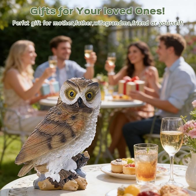 Ayadon Solar Owl Garden Outdoor Statue,Owl Figurine Sculpture with LED Lights for Porch Patio Lawn Yard Deck Decor - Ideal Housewarming Christmas Gift for Women Men Owl Lover(Brown)