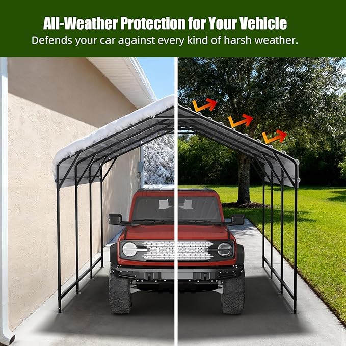 20x20 FT Metal Carport Heavy Duty Steel Roof with Reinforced Frame All-Weather Multi-Use Outdoor Car Shelter Canopy for Fulll-Sized Pickup Trucks, Boat and Tractors