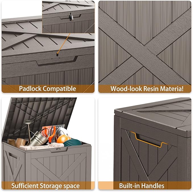 31 Gallon Outdoor Storage Box, Large Resin Deck Box for Patio Cushions, Garden Tools, Pool Accessories, Waterproof and Lockable Design, Storage Bench for Backyard & Deck(Gray)