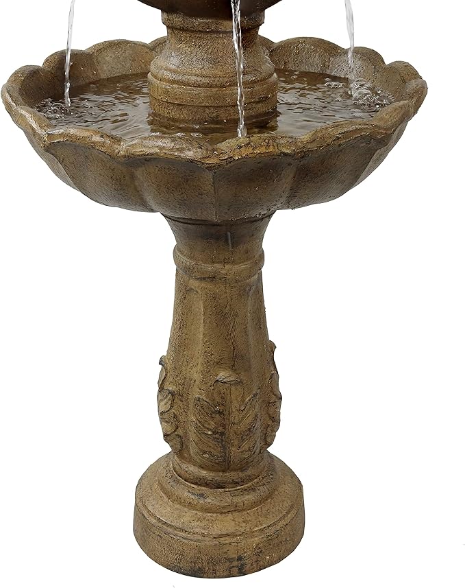 Sunnydaze Blooming Flower 38-Inch 2-Tier Outdoor Water Fountain with Electric Submersible Pump for Garden, Patio or Yard