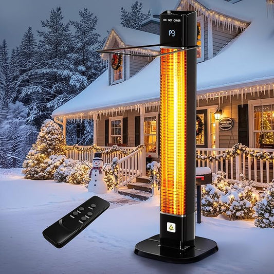 Patio Heater,1500W Outdoor Heater with 3 Heat Levels,Quiet Operation,Carbon Fiber Heating Tube, Remote,24H Timer, Tip-Over & Overheat Protection,Electric Heaters for Garage,Backyard,Porch Black