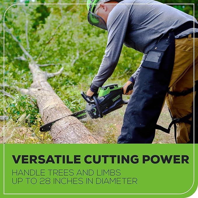Greenworks 82V 16" Brushless (2.4 kW) Cordless Chainsaw (225 Cuts Per Charge), 4.0Ah Battery and Dual Port Rapid Charger (Great For Landscapers and Professionals