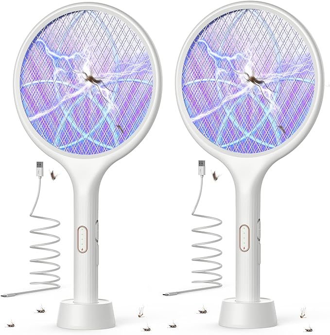 YISSVIC Electric Fly Swatter 4000V Bug Zapper Racket Dual Modes Mosquito Killer with Purple Mosquito Light Rechargeable for Indoor Home Office Backyard Patio Camping
