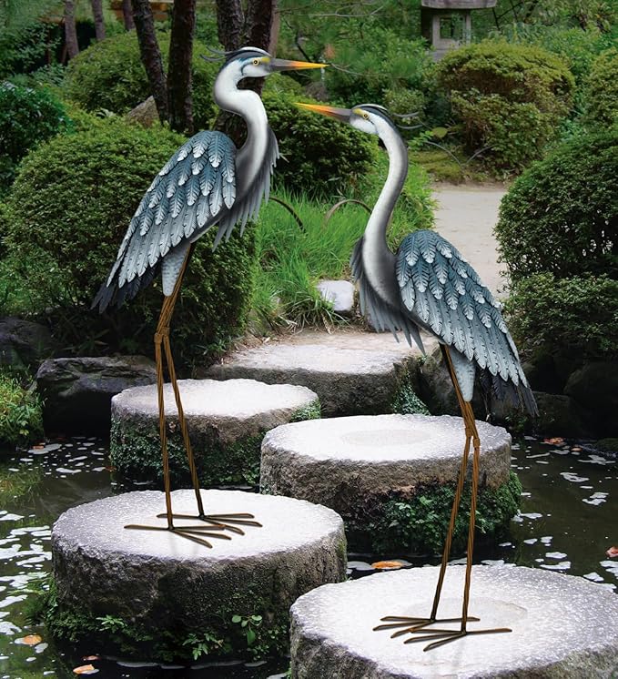 Regal Art & Gift Blue Heron Metal Statue – Indoor Outdoor Decorative Sculpture for Home & Garden Décor, Weather-Resistant Yard Art Figure for Patio, Lawn