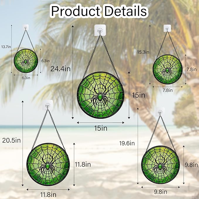 CRISGIF Stained Glass Window Hanging - Black Green Horror Spider Web Suncatcher for Doors Garden Patio Sun Catchers Decor Christmas Halloween Birthday Gifts for Women Men Mom Nana Friend 9.8 in