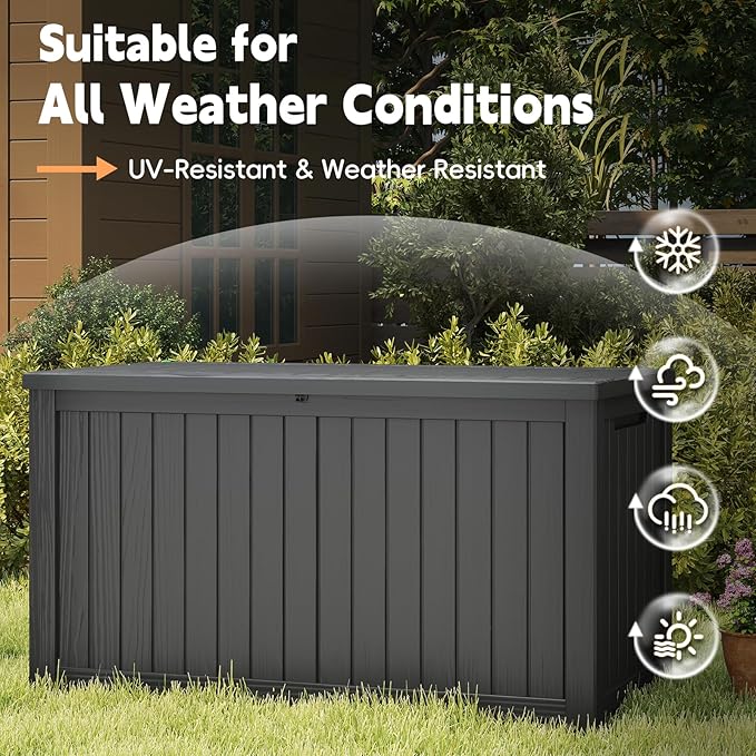 Outdoor Storage Box, 180 Gallon Waterproof Resin Deck Box, Storage Bin for Package Delivery, Patio Furniture Cushion, Garden Tools, Pool Accessories, Weatherproof and UV Resistant, Black