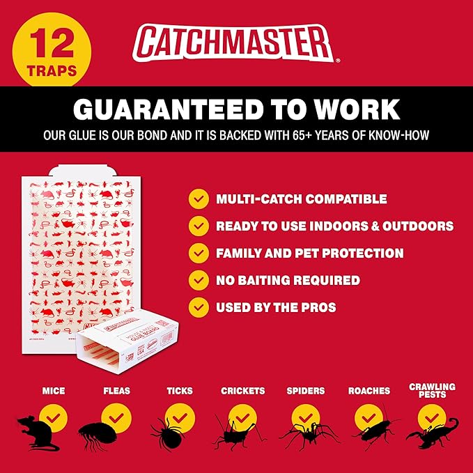 Catchmaster Pro Series Multi-Catch Mouse Trap 12-Pack Refill, Humane Mouse Traps Indoor for Home, Includes Replaceable Glue Boards, Live Catch Pest Control for Garage & Shed