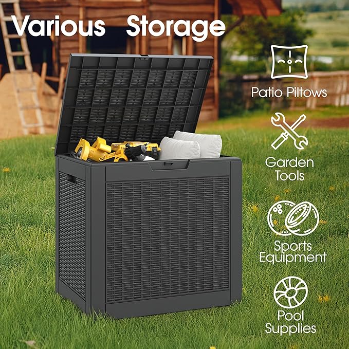 NUNU LAB 31 Gallon Outdoor Storage Box Waterproof, Outside Package Delivery Deck Boxes with Lockable Lid, Backyard Storage Bin For Garden Tools, Patio Cushions, Black
