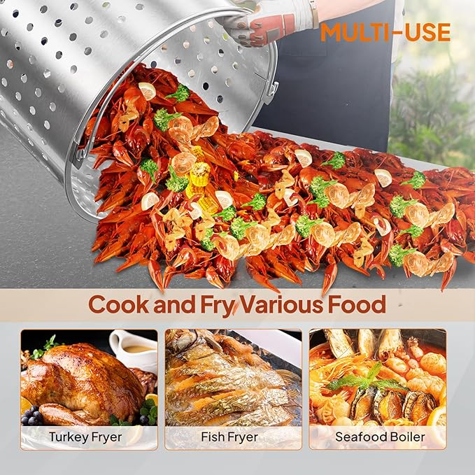 ROVSUN 80QT Turkey Fryer with 150,000BTU Propane Stove, Aluminum Seafood Crawfish Boiler Steamer & Deep Fryer with Basket, 10PSI CSA Certified Regulator & Lifting Hook for Outdoor Backyard Cooking