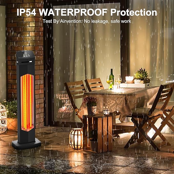 AKIRES Outdoor Electric Patio Heater,37IN 1500W Infrared Tower Heater with Instant Heating,Tip-Over & Overheat Protection,IP54 Waterproof Space Heater For Patio Garage Indoor & Outdoor Use,Matte Black