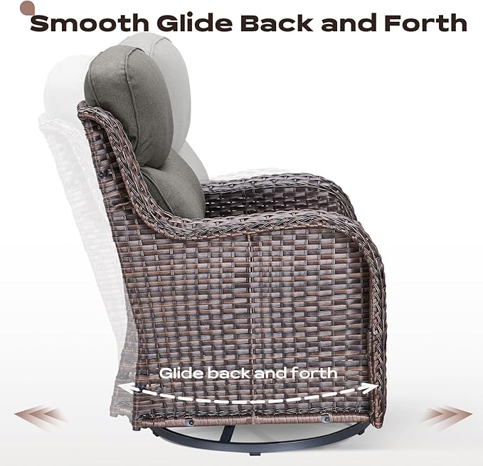 Rilyson Wicker Outdoor Patio Furniture Set - 6 Piece Patio Conversation Sets with Swivel Rocker Chairs, Ottomans, Sofa and Table, 6 inch Cushions, Deep Seating, for Porch Deck Brown/Grey