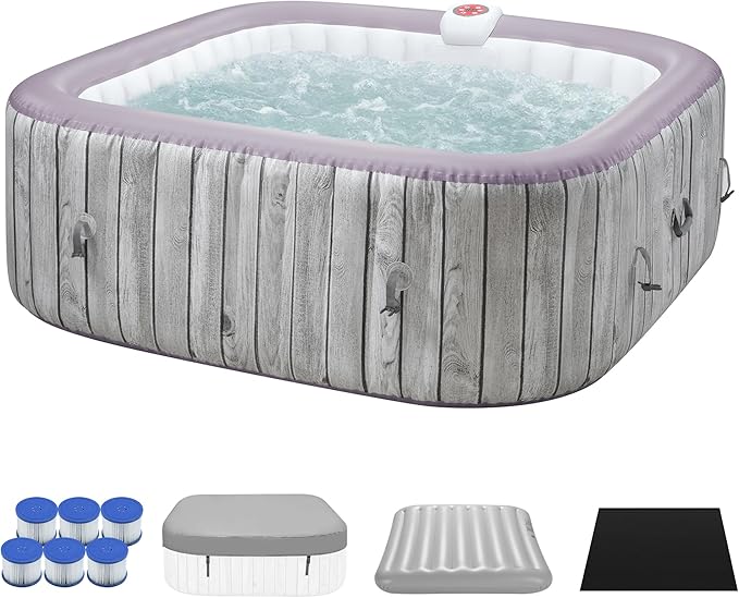 UHOMEPRO Inflatable Hot Tub Spa Set, Outdoor Bubble Massage Portable Hot Tubs with 130 Soothing Jets, Insulated Cover, Internal Heater Pump, 6 Filter Cartridges