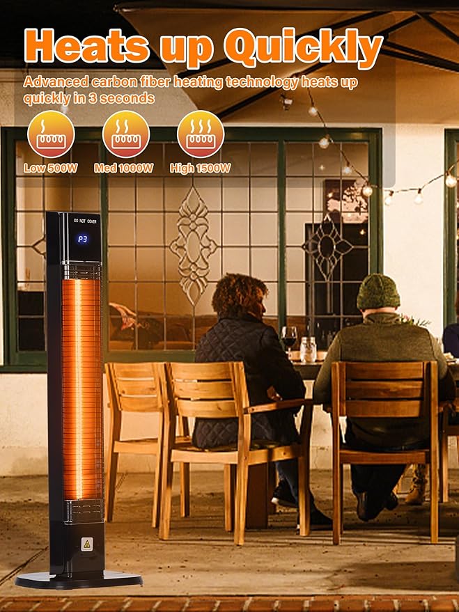 Patio Heater for Outdoor,1500W Electric Infrared Radiant Heaters with Remote for Garage Bedroom Backyard, Room Space Heater with 24H Timer,3 Heat Settings,Tip-over Protection for Indoor, 36"