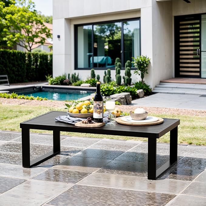 Aluminum Outdoor Patio Coffee Table for for Deck, and Poolside (Black, All-Aluminum)