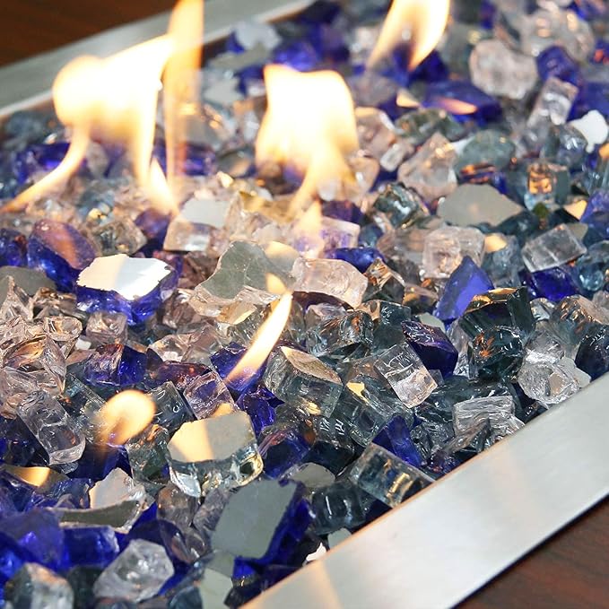 GRISUN Fire Glass for Fire Pit, 20 Pounds 1/2 Inch High Luster Reflective Tempered Glass Rocks for Natural or Propane Fireplace, Safe for Outdoors and Indoors Firepit Glass