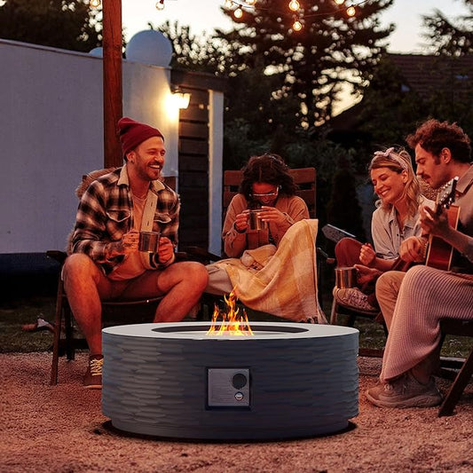Cosiest Propane Fire Pit for Outside, 35 in Round Gas Fire Pits for Outdoor Patio, Certified, 50000 BTU Concrete Rectangle Base with Rain Cover, Free Lava Rocks