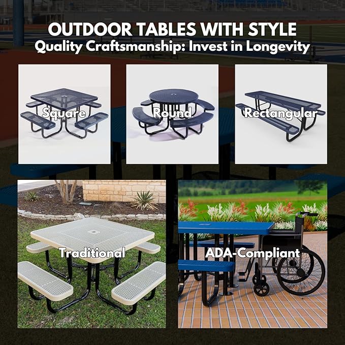 COATEDOUTDOORFURNITURE Heavy-Duty Outdoor Bench Thermoplastic Coated, Punched Steel, Commercial-Grade Seating, Made in America (Inground with Back, 8 Ft, Textured Dark Green)
