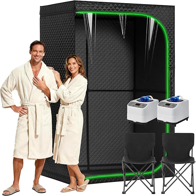 Steam Sauna Tent for Home with Transparent Door, Portable Indoor Sauna with Powerful Steam Heating, Foldable Personal Spa for Relaxation (Double Rectangular, Black)