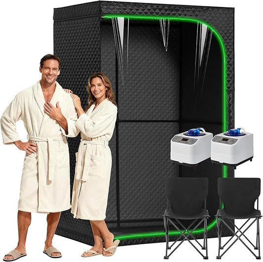 Steam Sauna Tent for Home with Transparent Door, Portable Indoor Sauna with Powerful Steam Heating, Foldable Personal Spa for Relaxation (Double Rectangular, Black)