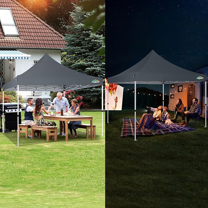 COBIZI 10x10ft Pop Up Canopy with 4 Removable Sidewalls, Easy Up Commercial Gazebos, Waterproof and UV50+ Gazebo with Portable Bag, Adjustable Leg Heights, Tents for Parties, with 4 sandbags, Gray