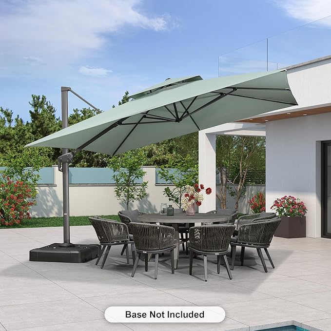 PURPLE LEAF 12 FT Cantilever Umbrella Outdoor Patio Umbrella, Large Offset Square Umbrella, Windproof Heavy Duty Hanging Outside Umbrellas for Patio, Mint Green