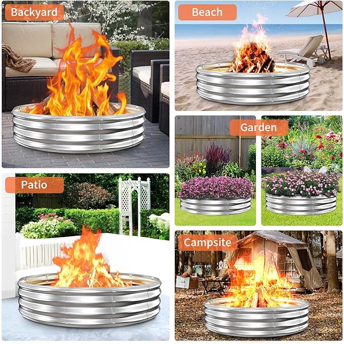 60 Inch Extra Large Fire Pit Ring for Outside, Heavy Duty Wood Burning Firepits & Outdoor Fireplace,12'' Tall High Heat Resistant Fire Bowl Galvanized Steel Portable for Backyard Bonfire,Patio,Camping