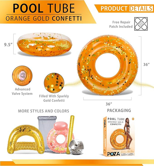 POZA Inflatable Pool Float Tube – Sparkly Confetti Swim Ring, Heavy Duty UV Resistant Inflatable Tube Pool Float for Kids & Adults – Multiple Colors & Sizes – Beach, Lake & Pool Party Float
