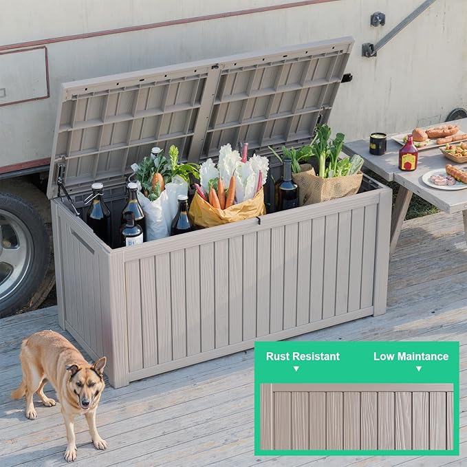 181 Gallon Deck Box Large Outdoor Storage for Patio Furniture,Outdoor Cushions,Garden Tools and Pool Supplies,Waterproof,Resin,Lockable(Grey)