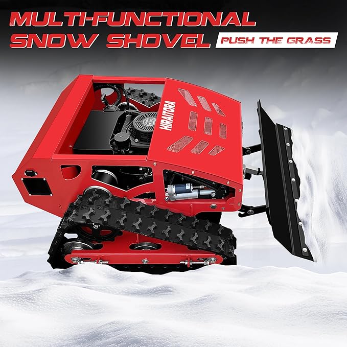 9HP Gas-Electric Hybrid Remote Control Lawn Mower with Snow Plow, 4WD Crawler, Electric Start, 45° Slope Climbing, All-Season Use