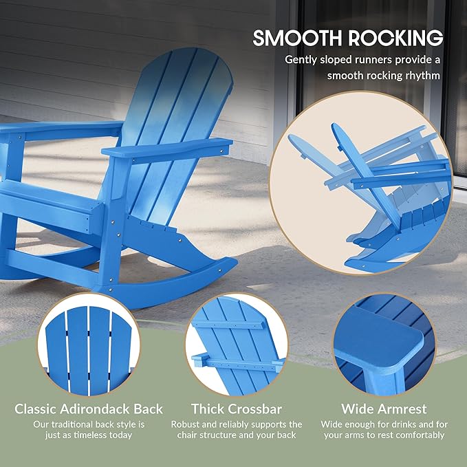 WestinTrends Malibu Outdoor/Patio Poly Adirondack Rocking Chair, Pacific Blue