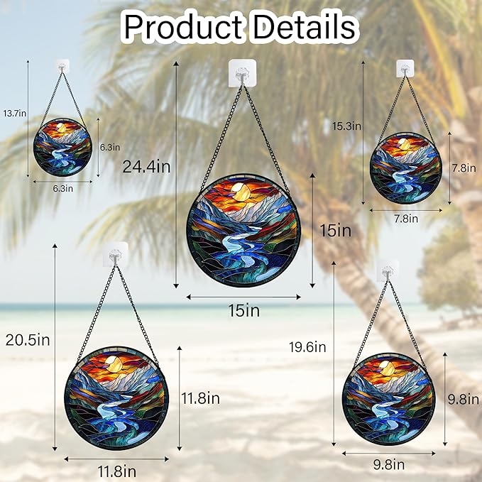 AMDERVEN Stained Glass Window Hanging, Canyon Mountains Sunset View Sun Catcher for Window Home Decor Landscape Suncatcher Mother's Day Birthday Gifts for Women Men Mom and Nana 9.8 in