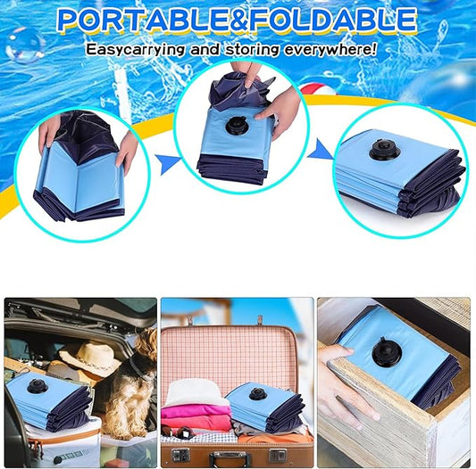 Foldable Drainable Duck Pond Pool for Real Pet Ducks, Blue Hard Plastic Folding Small Swimming Pool with Drain Plug for Cat Dog for Indoor and Outdoor