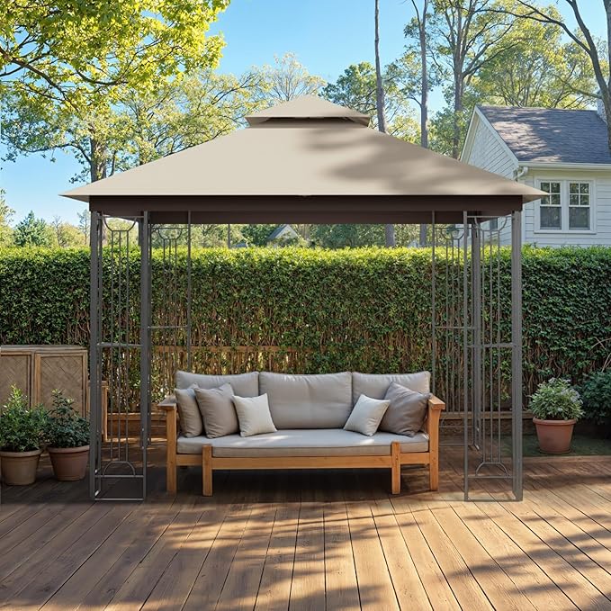 Sannwsg 10x10 FT Outdoor Patio Gazebo, Heavy Duty Gazebos, Soft Top Gazebo with Metal Frame, Double Roof Canopy, Permanent Pavilion for Decks & Backyards