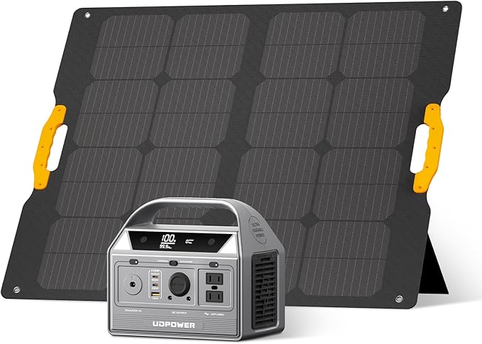 UDPOWER C400 256Wh Solar Generator Kit with 120W Foldable Solar Panel | 400W Portable Power Station + Fast Solar Charging for Camping, RV, Emergencies