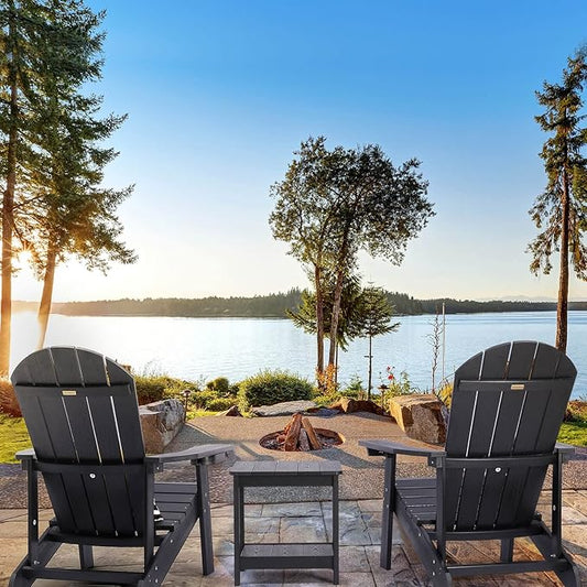 Adirondack Chairs Set of 4, All Weather Resistant Plastic Chairs with Cup Holder, 5 Easy Steps to Install, Outdoor Chairs for Patio, Garden, Backyard Deck, Lawn, Fire Pit - Black