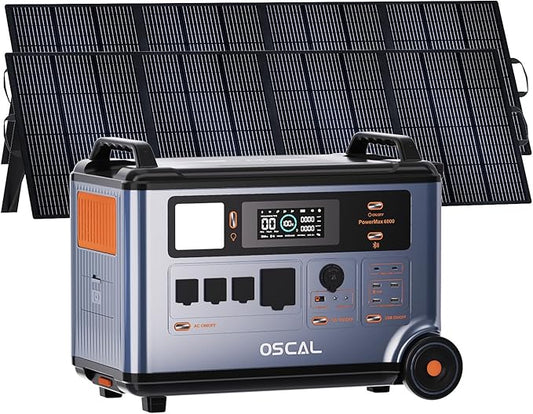 OSCAL 6000W Solar Generator(2025 New),120V/240V Split Phase Voltage Portable Power Station PowerMax 6000 With 2×400W Panel, 6000w AC Output (9000W Surge),2400W MPPT Solar for Emergency 03