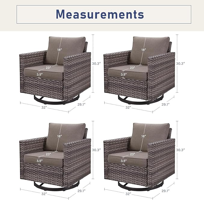 Patio Rocker Chairs: Swivel Outdoor Chairs Set of 4 with Wide Armrests