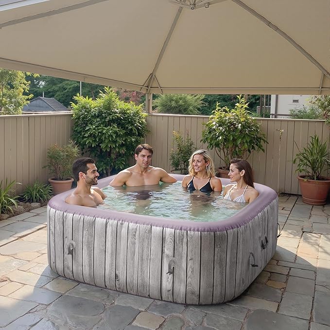 UHOMEPRO Inflatable Hot Tub Spa Set, Outdoor Bubble Massage Portable Hot Tubs with 130 Soothing Jets, Insulated Cover, Internal Heater Pump, 6 Filter Cartridges