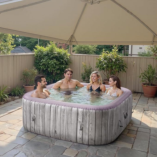 UHOMEPRO Inflatable Hot Tub Spa Set, Outdoor Bubble Massage Portable Hot Tubs with 130 Soothing Jets, Insulated Cover, Internal Heater Pump, 6 Filter Cartridges