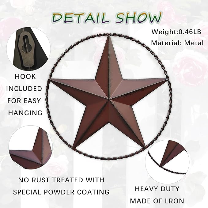 JoyEvy 12.4" Red Barn Star Wall Decor, Metal Stars for Outside or Inside Texas Stars Art Rustic Vintage Western Country Home Farmhouse Wall Decoration