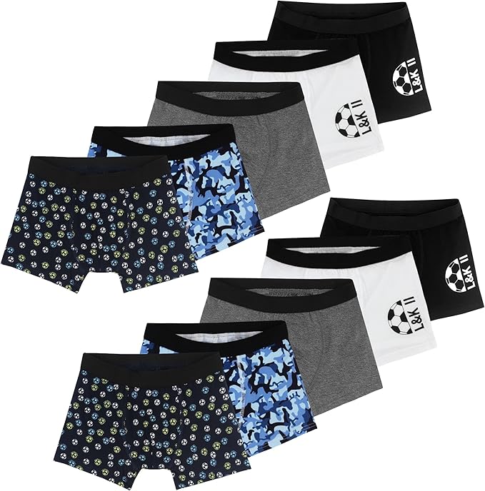 Boys Underwear Printed Boxer Briefs,Moisture Wicking Breathable,Assorted 10-Pack 1604