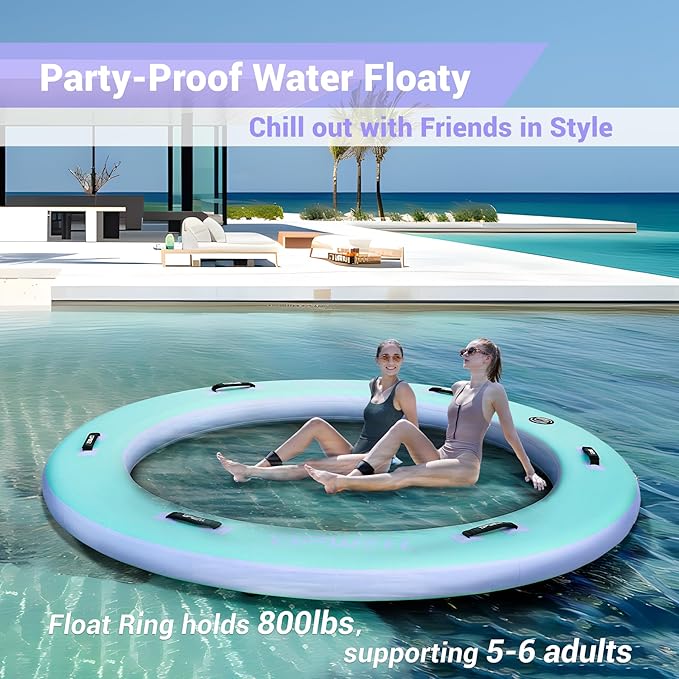 UPWELL Round Inflatable Pool Float Hammock with Backrest - Heavy Duty Mesh Mat for Adults, Tanning, Lakes and Rivers