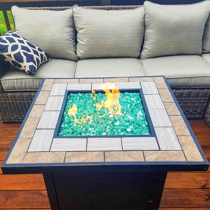 GRISUN 20 lbs Green Fire Glass for Fire Pit, 1/2 Inch High Luster Reflective Fire Pit Glass for Natural or Propane Fireplace, Fire Table, Safe for Outdoors and Indoors Tempered Glass Rocks