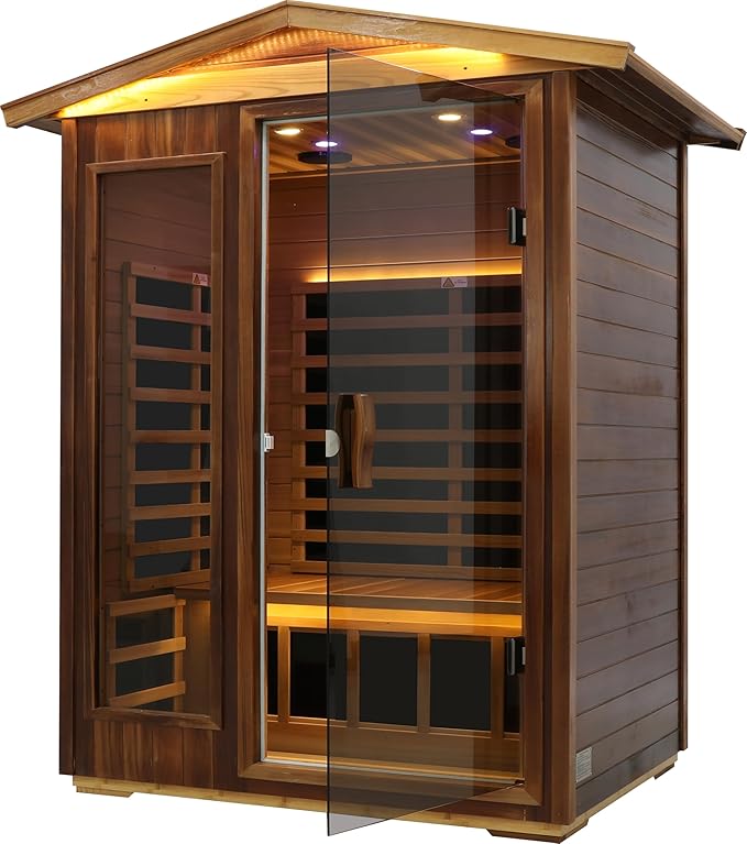 LTCCDSS Ultra-Low EMF Red Cedar Sauna 2-Person, Outdoor Far Infrared Sauna for Home, EMF 0.1-1mG, 6 Carbon Crystal Heaters, Bluetooth & Chromotherapy (57.8 * 40.5 * 81.1 inch)