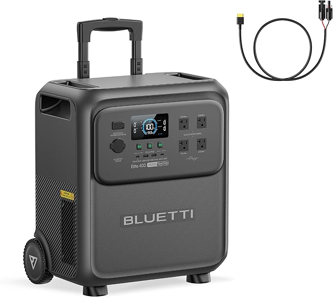 BLUETTI Elite 400 Solar Generator and Solar Charging Cable, 3840Wh LFP Batttery Backup with 2600W AC Outlets, High Capacity Portable Power Station with Wheels for Home Backup, Outage, Camping