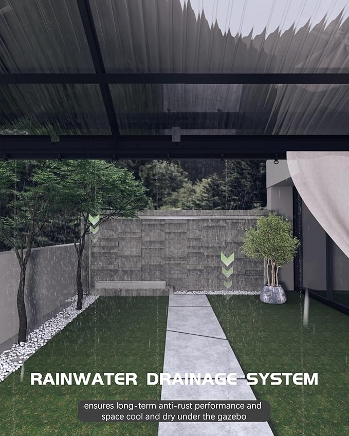 GarveeLife Hardtop Gazebo 10 ft x13 ft for All Weather, Double Polycarbonate Sheets Roof, Aluminum Alloy Frame, Net, and Curtain, Permanent Building for Patio, Deck, Backyard, Lawn, and Garden