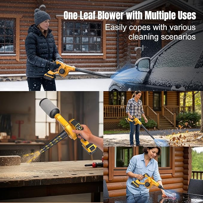 DeForce Electric Leaf Blower Cordless for Dewalt 20V Max Battery, 4 in 1 Blower/Vacuum/Inflator/Deflator(3 Nozzles), 3 Speed Modes, 190 MPH, Extended Tube for Leaves, Lawn Care, Patio(No Battery)