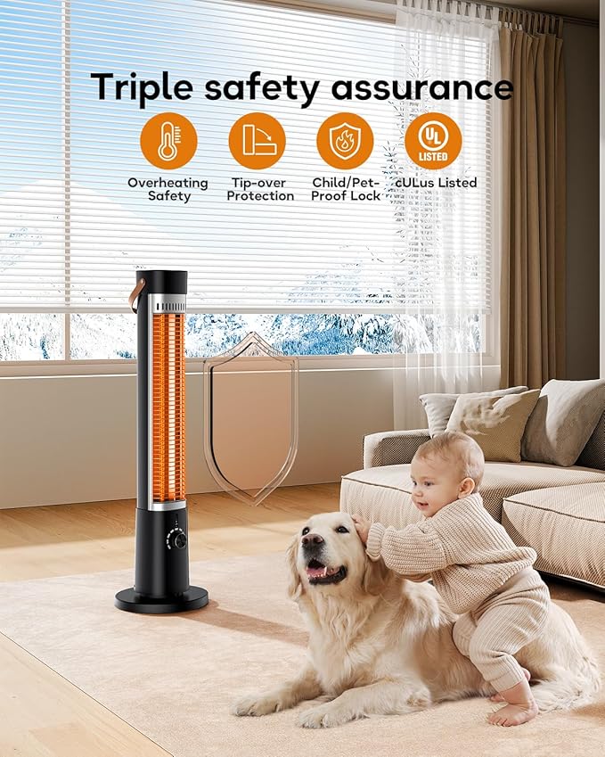 Patio Heater for Outdoor Use, 32.1" 1500W Electric Space Heater Indoor, 60-Degree Oscillating Portable Infrared Heater, with Timer, Remote, for Patio, Gazebo, Black