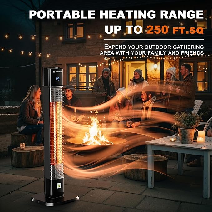 Patio Heater for Outdoor,1500W Electric Infrared Radiant Heaters with Remote for Garage Bedroom Backyard, Room Space Heater with 24H Timer,3 Heat Settings,Tip-over Protection for Indoor, 35"